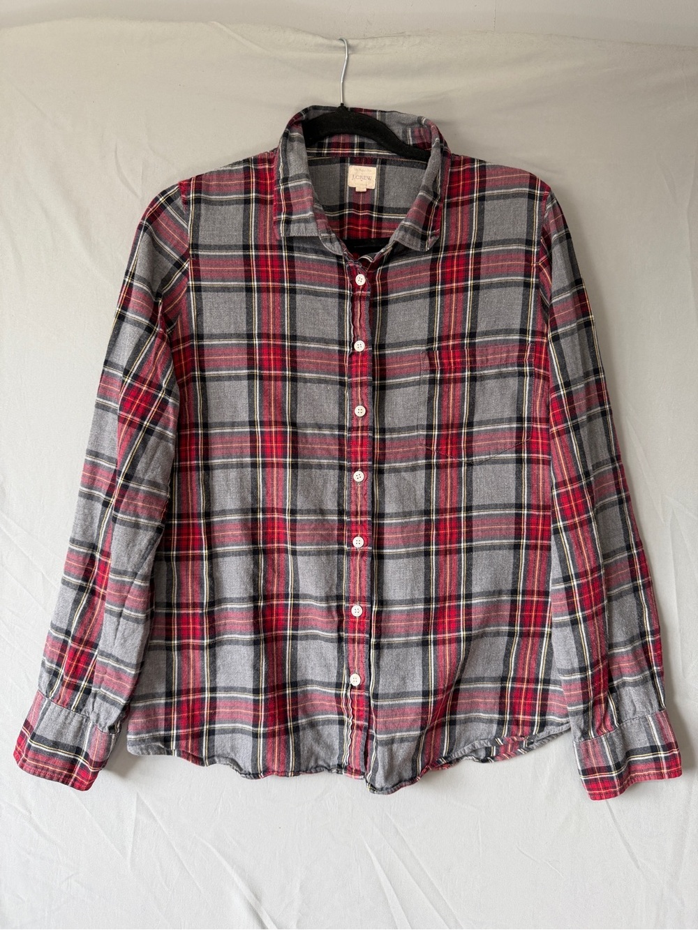 J Crew Womens Plaid Flannel Long Sleeve Button Down L Cabincore Cotton Boy Fit